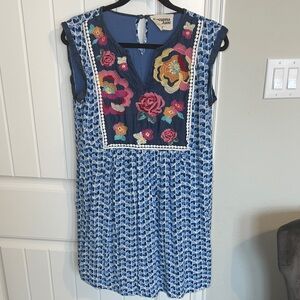 Savanna Jane Blue Dress with Multicolor Floral Embroidery